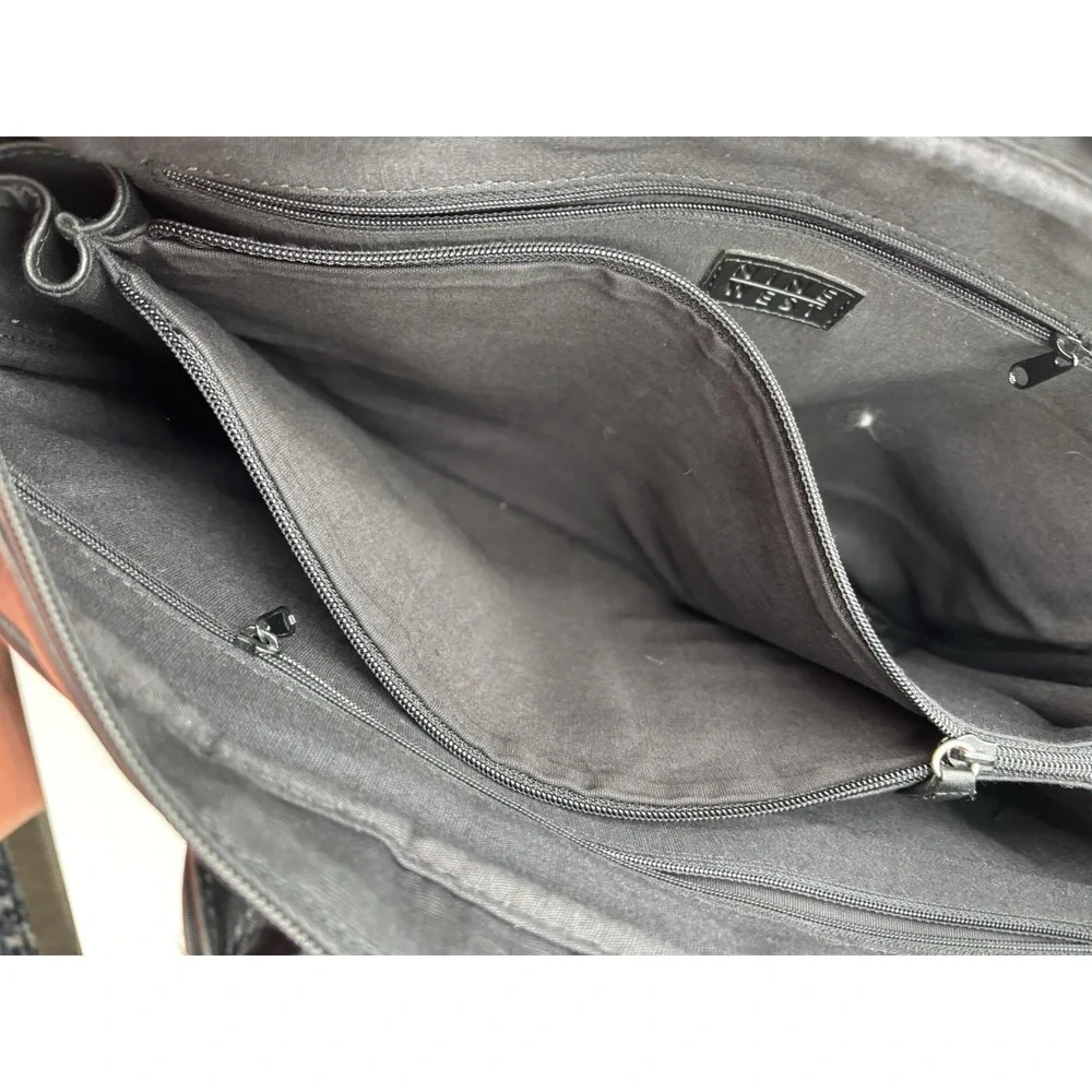 Nine West‎ Black Faux Leather Laptop Briefcase Tote Crossbody Bag Large NWOT